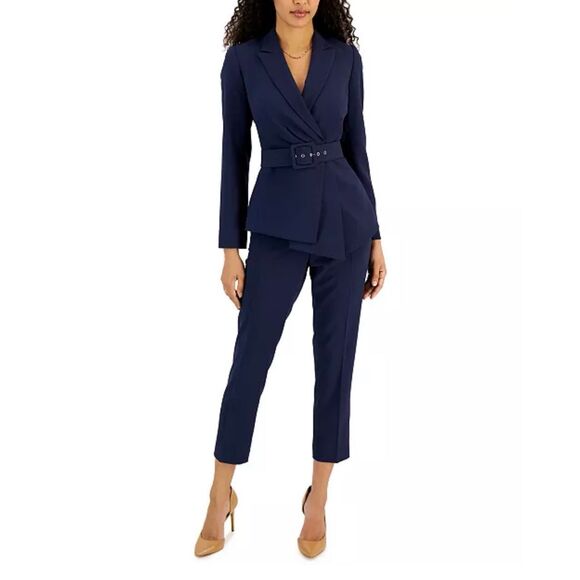 Tahari Pants - Tahari Navy Belted Blazer Pantsuit